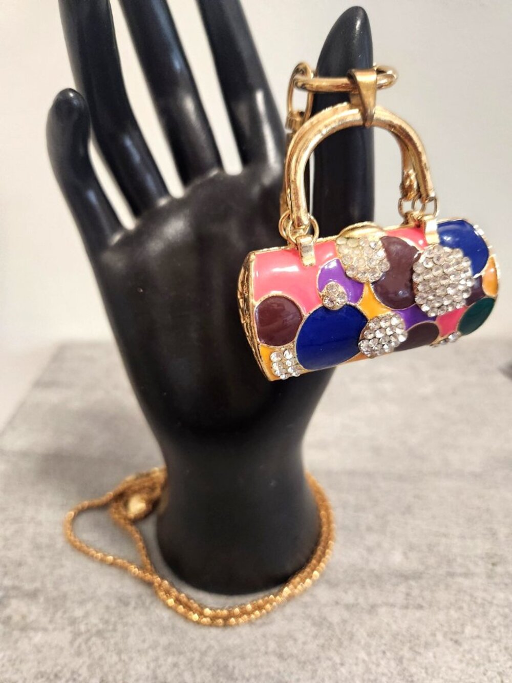 Purse Shape Polka Dot Hand Bag Charm with Faux gold Chain